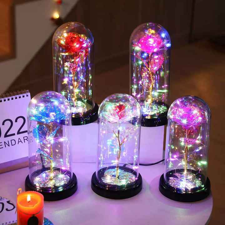 Wholesale artificial rose LED lighting, high-quality 24K rose glass cover