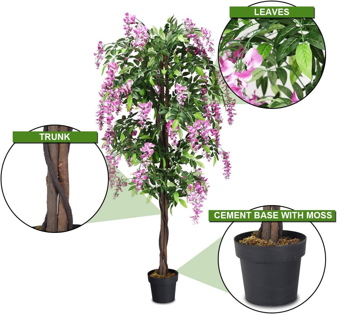6FT Ficus & Wisteria Artificial Trees – 2 Pack Faux Plants for Home Decor