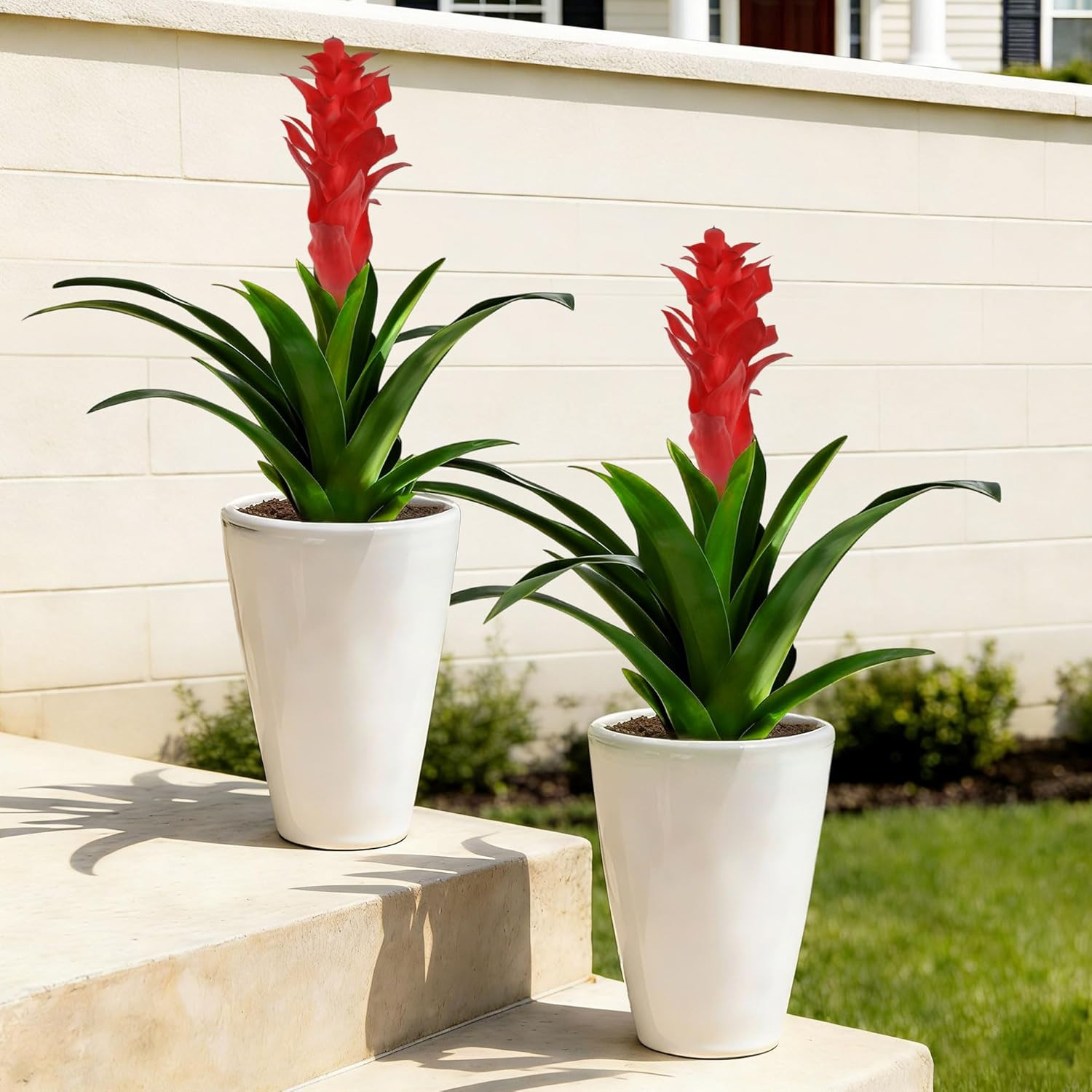 Fake Flowers Plants for Outdoors, 2 Pcs 16.93″ Bromeliad Artificial Flowers Uv R