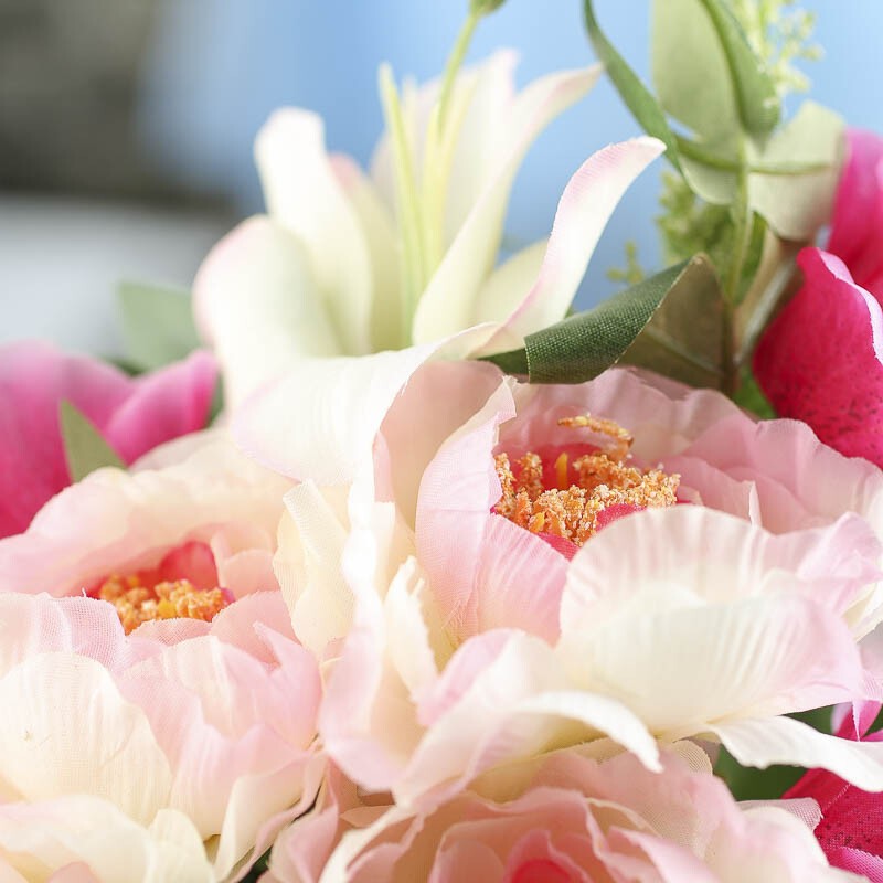 Silk Imitation Pink and Ivory Artificial Fresh Look Flowers Bouquet