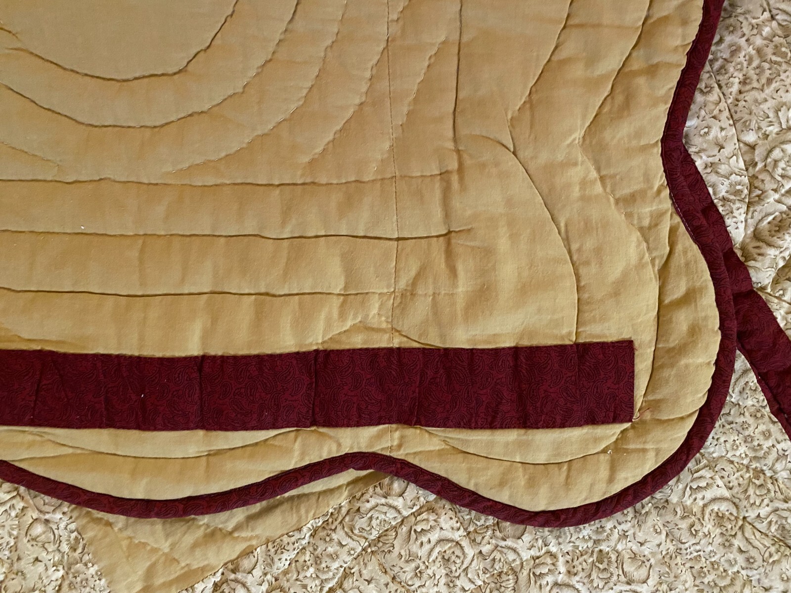 Hand Made Wall Hanging Floral Tan Red Green Hand Stitch