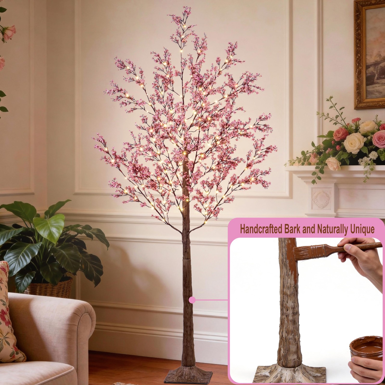 6FT Lighted Cherry Blossom Tree with 171 Warm White Lights, Artificial Sakura…