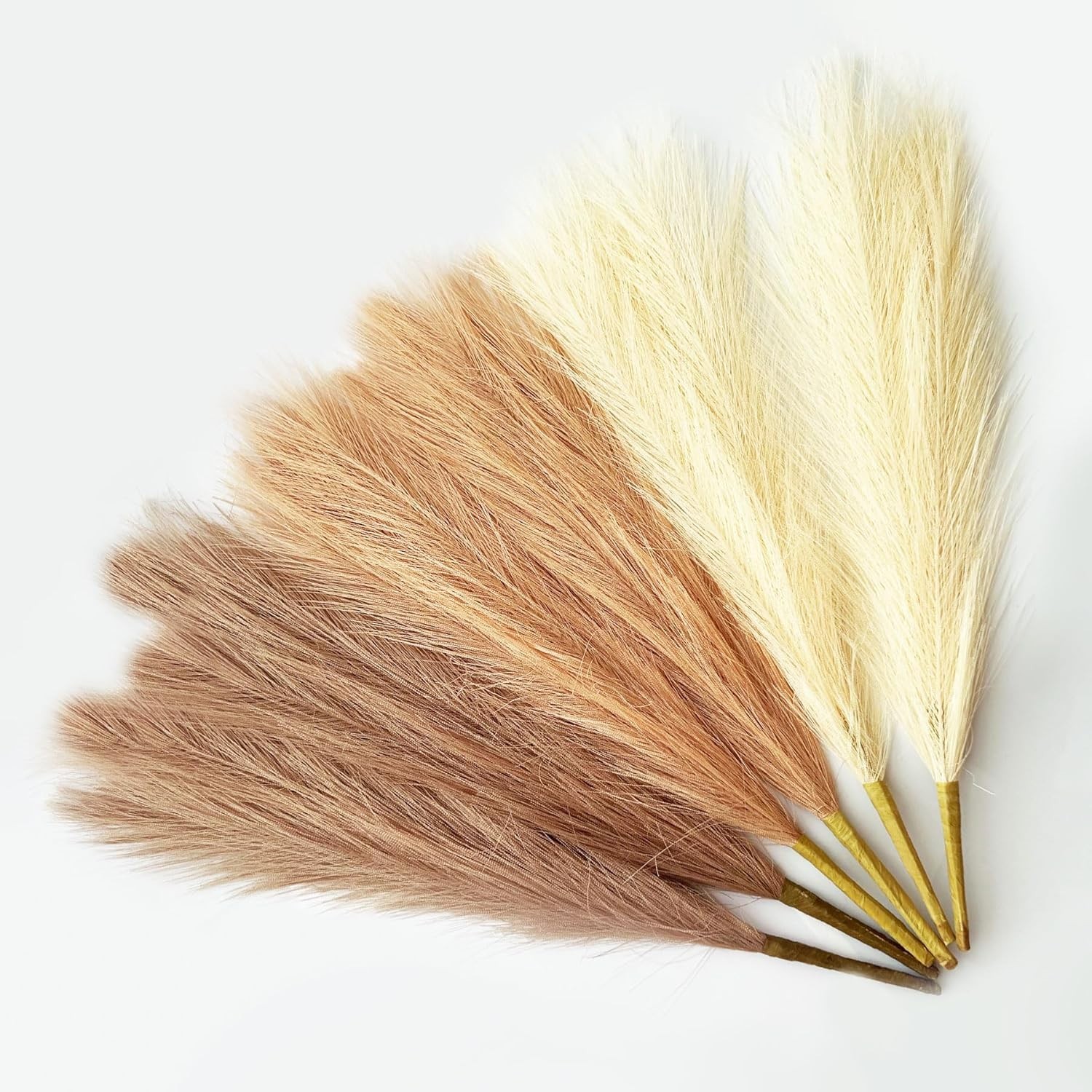 Boho Faux Pampas Grass 6 Stems Beige Curry Brown Silk Artificial Flower Decor