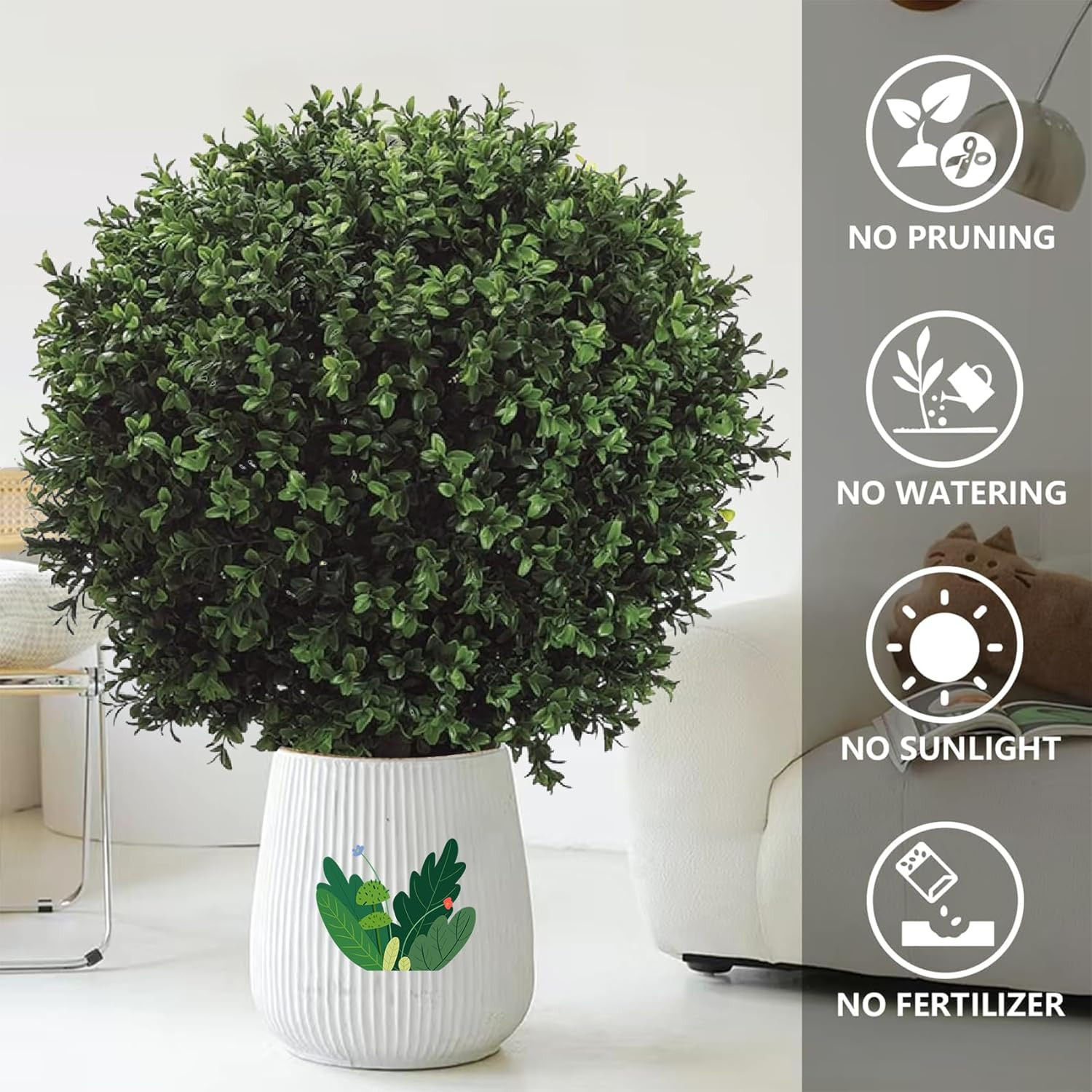 Twin 24” Faux Boxwood Trees – Lifelike Indoor/Outdoor Planters, No Water Needed