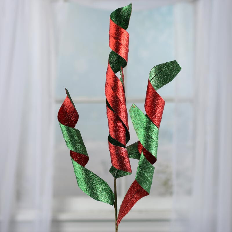 Set of 6 Red and Green Whimsical Glitter and Spiral 29″ Sprays