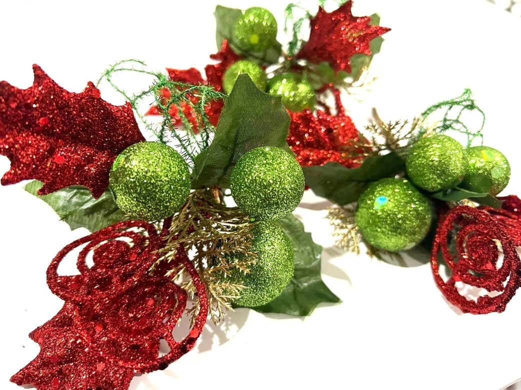 Regency Glitter Red White and Green Christmas Pick Stem Grinch Style Decor