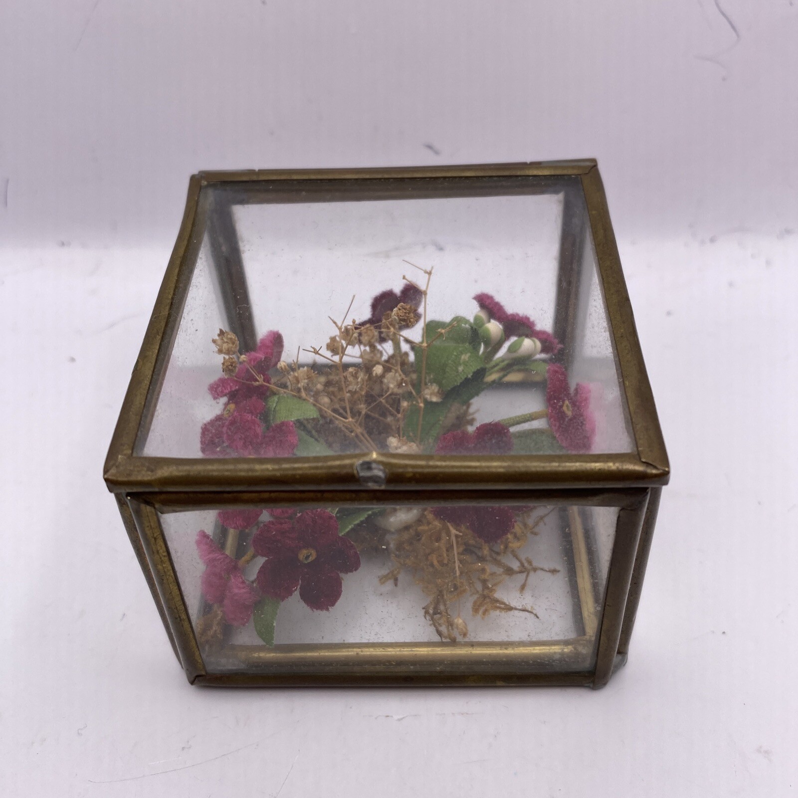 Velvet Flowers in Glass and Brass Box BB7