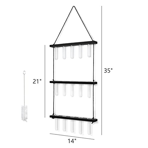 3 Tiered Wall Hanging Plant Terrarium with Wooden Stand Mini Test Medium Black