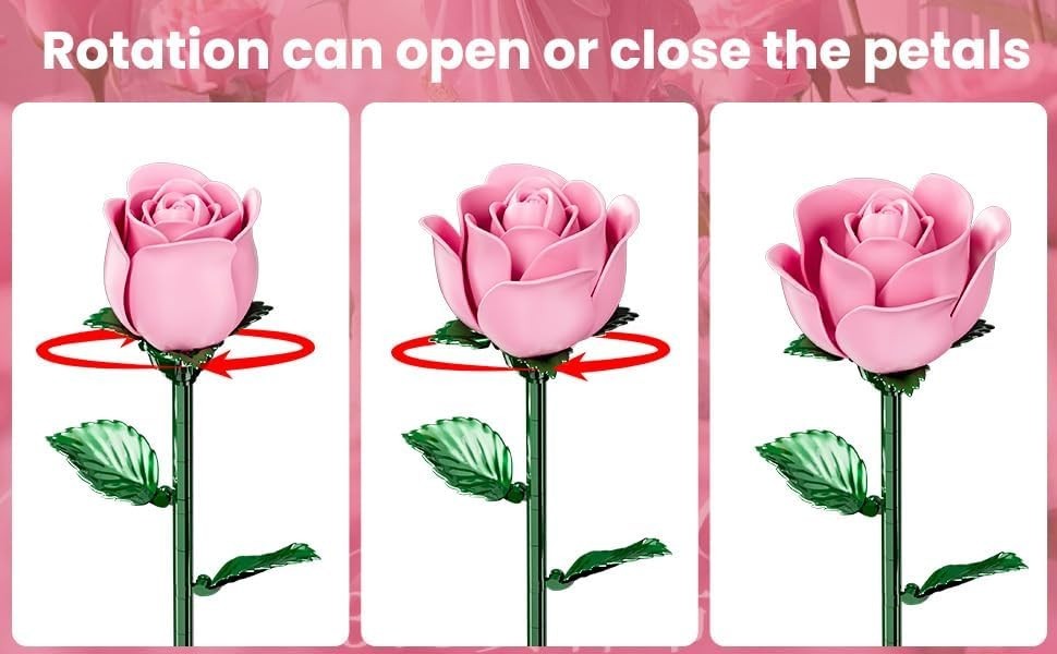 Pink Rose Bouquet Building Set for Girls & Boys – 12 Pack Botanical Collectio…