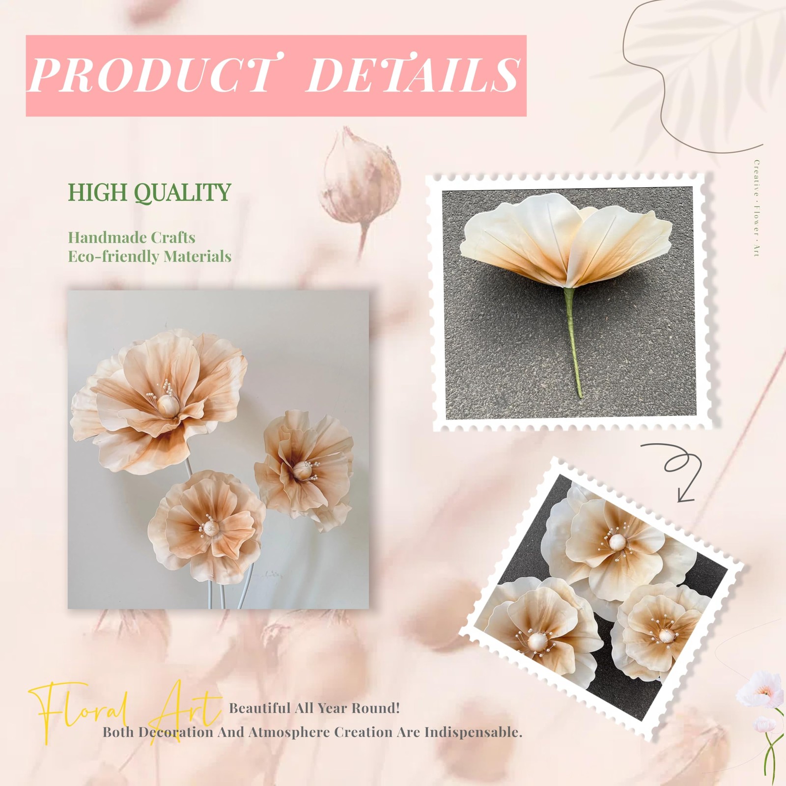 Giant Flowers for Backdrop 5.58ft Huge EVA Artificial Flowers, Wedding Decora…