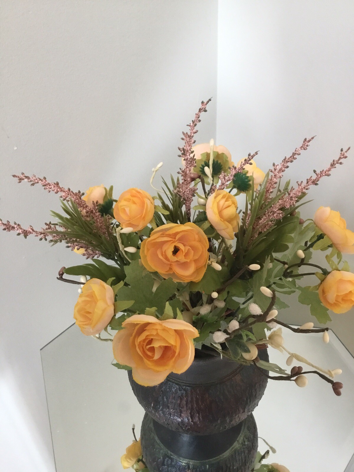 Artificial Floral ARRANGEMENT Flower Yellow Decor Vase 11 Inches tall
