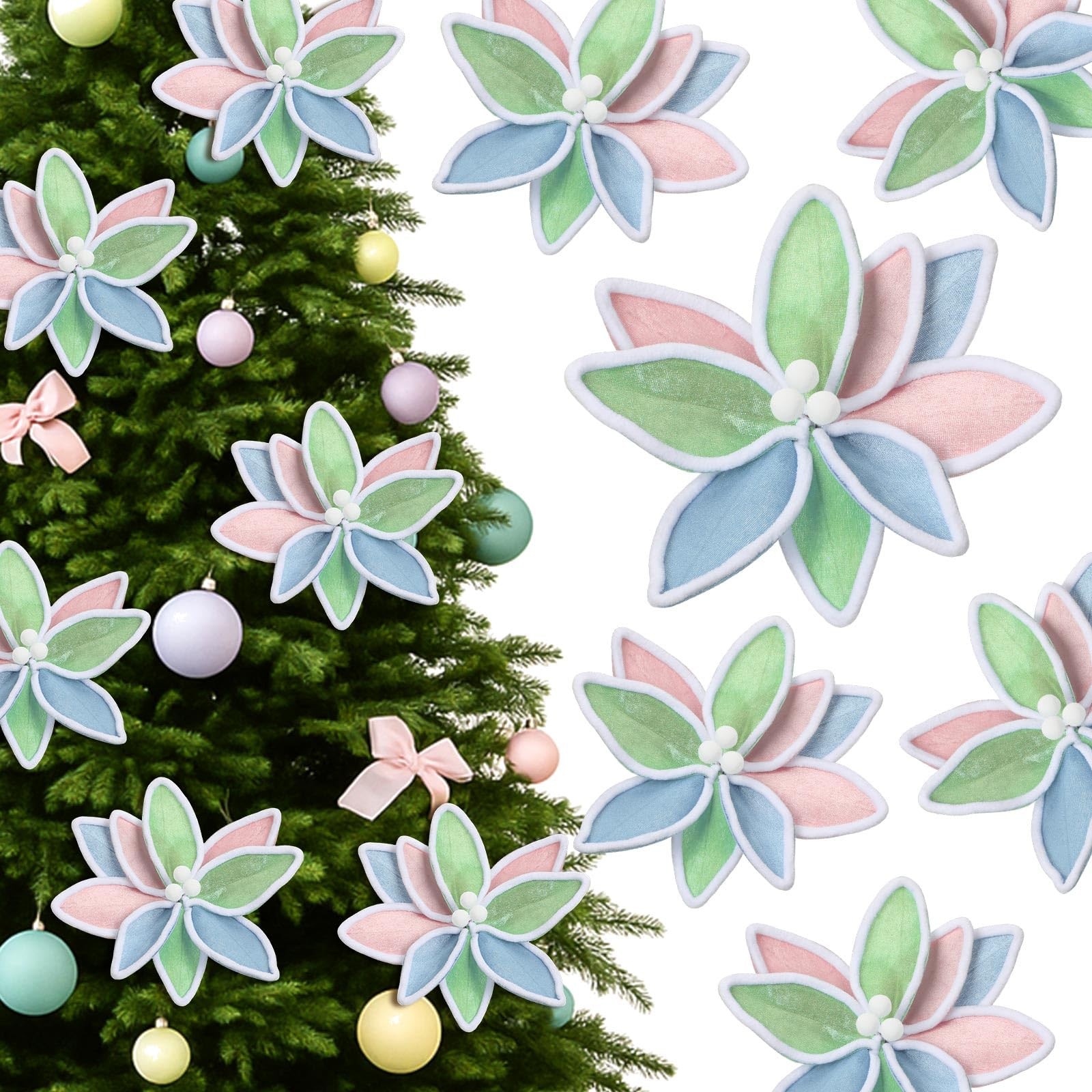 12 Pcs 12” Pastel Christmas Decor Candyland Christmas Poinsettia Tree Decora…