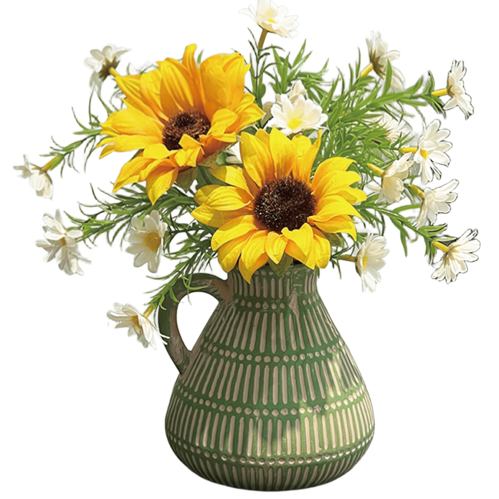 SYDDOL Artificial Sunflower In Vase Silk Daisy Bouquet Realistic Arrangement