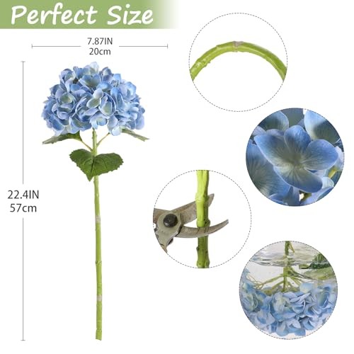 6PCS 22 inch Hydrangea Artificial Flowers Real Touch Faux Hydrangea Blue