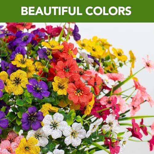 24 Bundles UV Resistant Artificial Flowers – Fake Silk Plants for Garden Decor