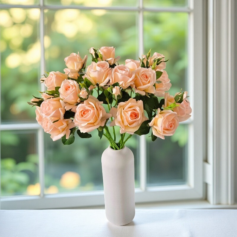 10pcs Artificial 3-Head Roses –Each Stem Features 2 Full Blooms and 1 Bud
