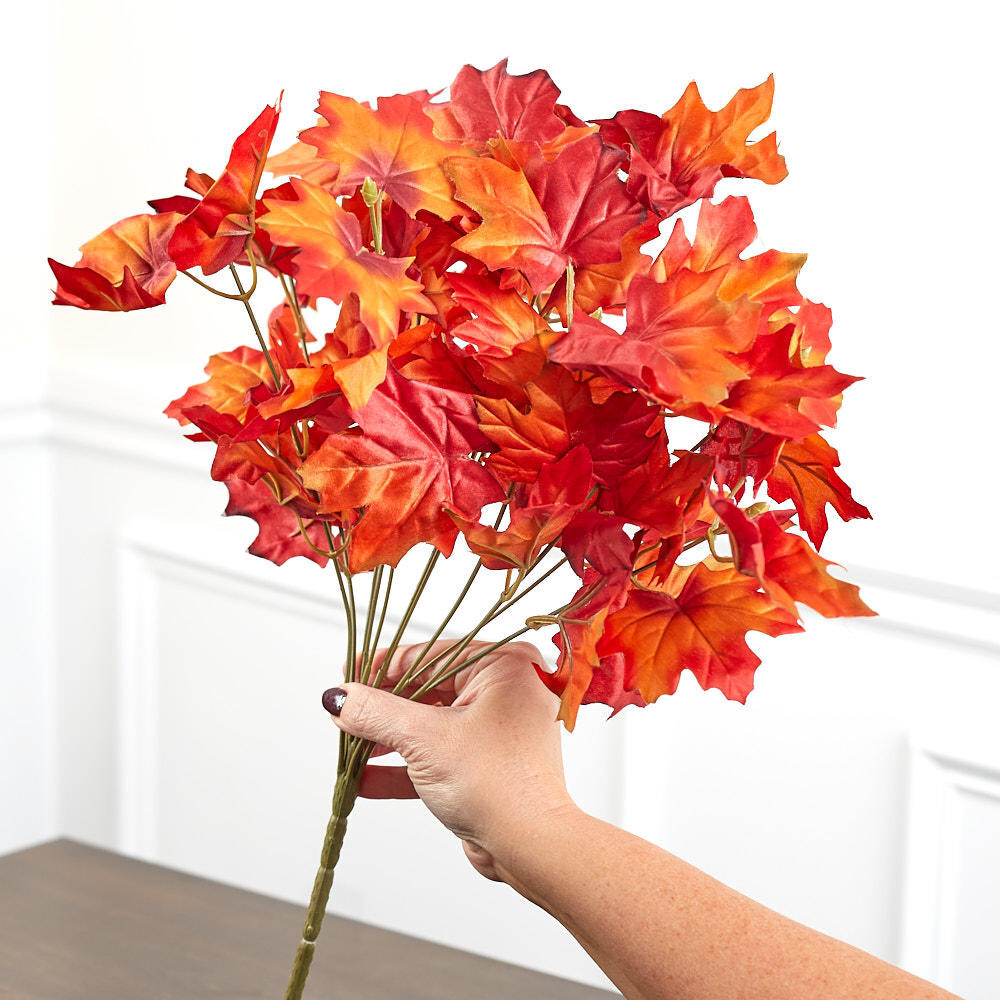 Artificial Orange Maple Leaf Bushes – Package of 4