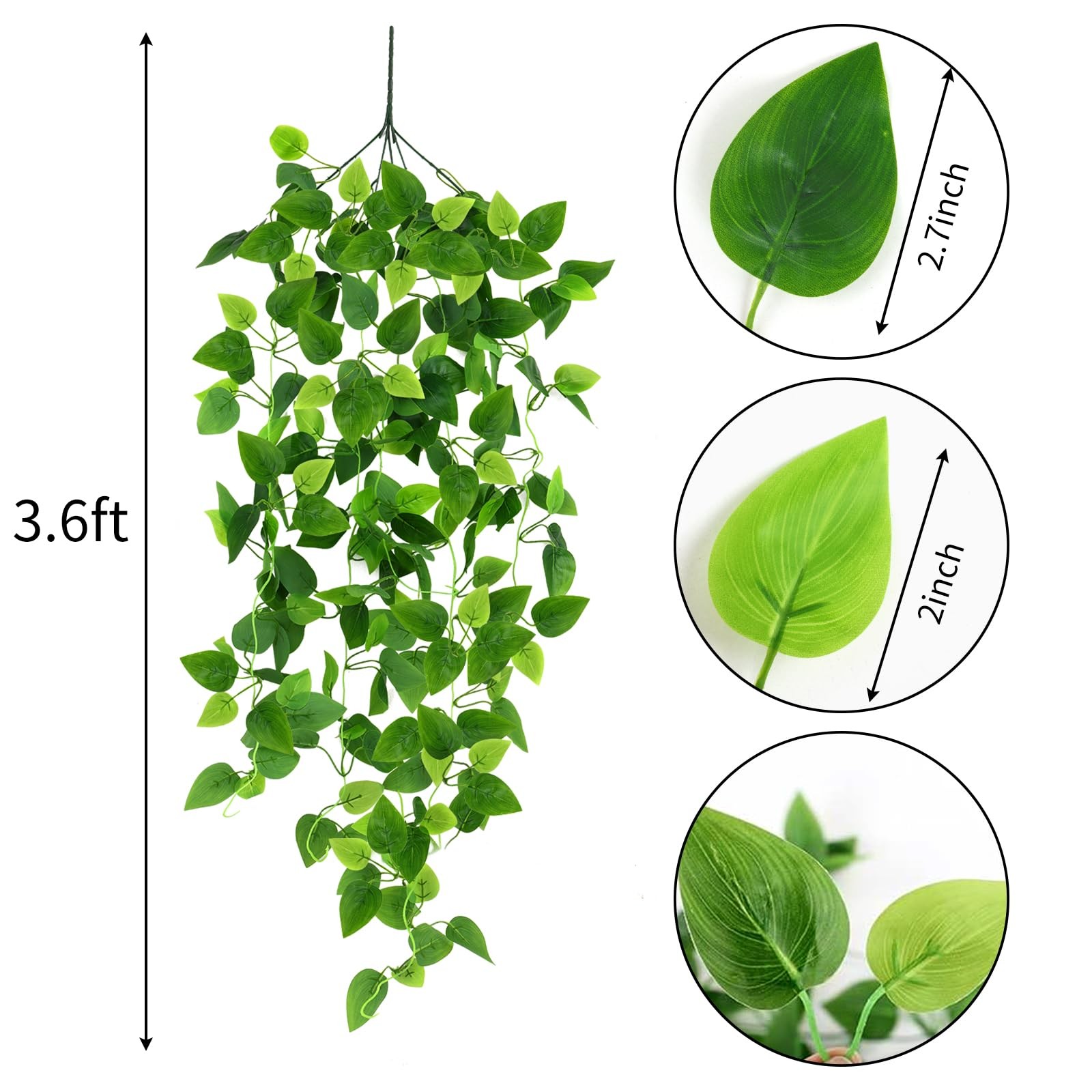 3pcs Fake Hanging Plants for Room Decor, 3.6ft Artificial Ivy Pothos Vine for…