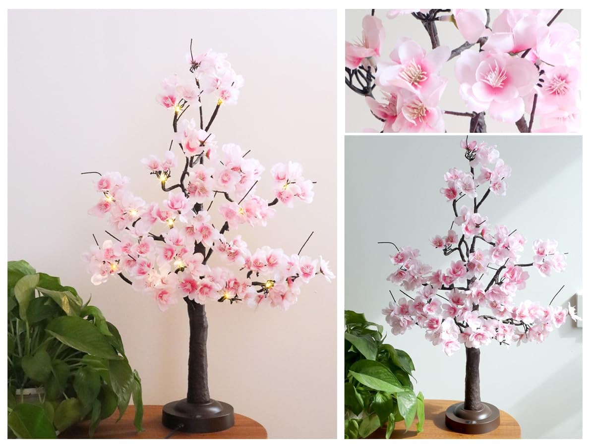 18 Inch Cherry Blossom Tree Timer Warm White Bonsai USB Battery Powered