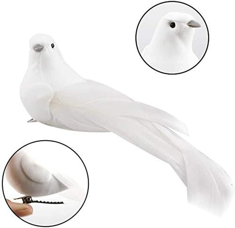 Artificial Birds, 12 Pcs Artificial White Doves Simulation Foam White Feathered