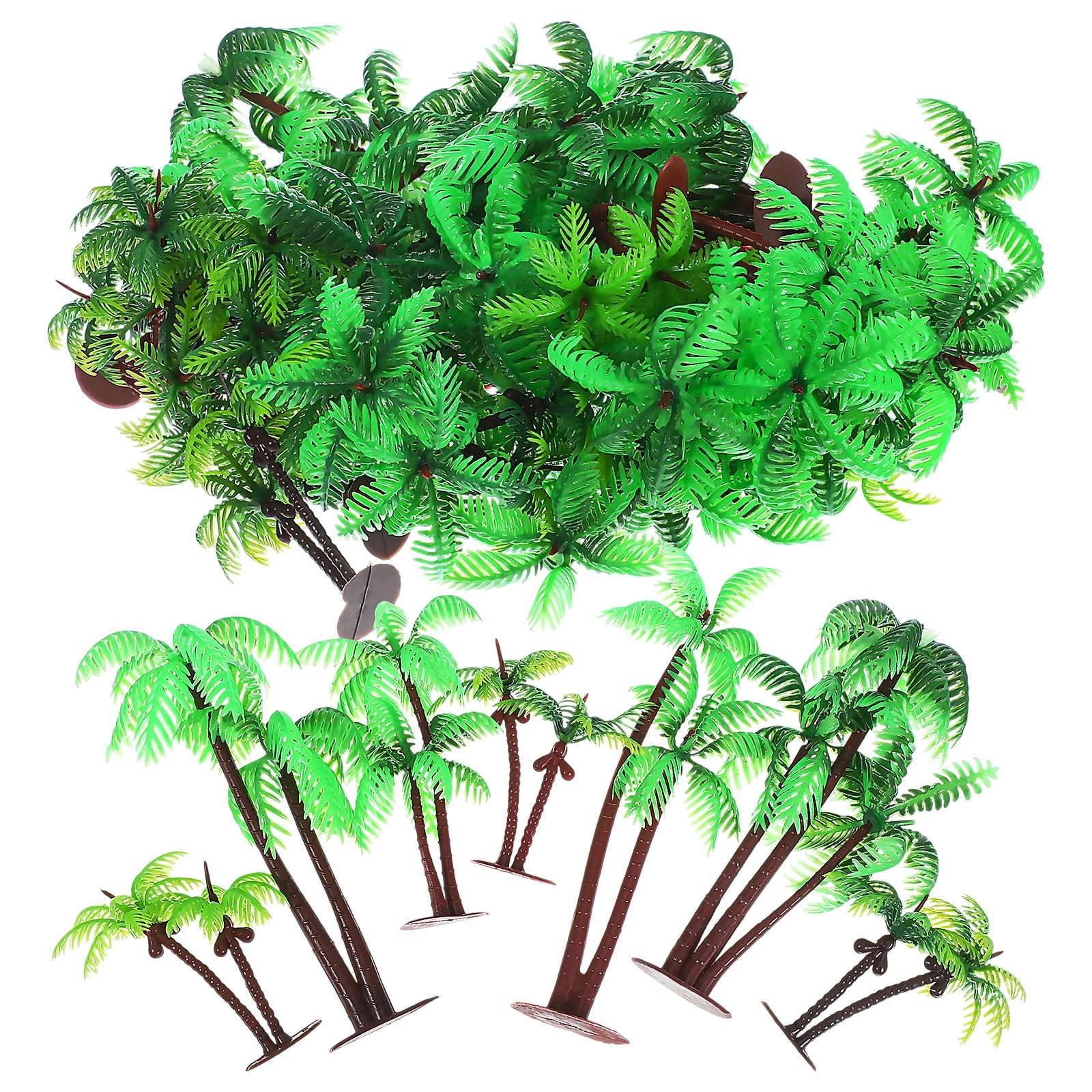 Toyvian 31 Pcs Plastic Coconut Palm Tree Model Set Miniature Tropical Green