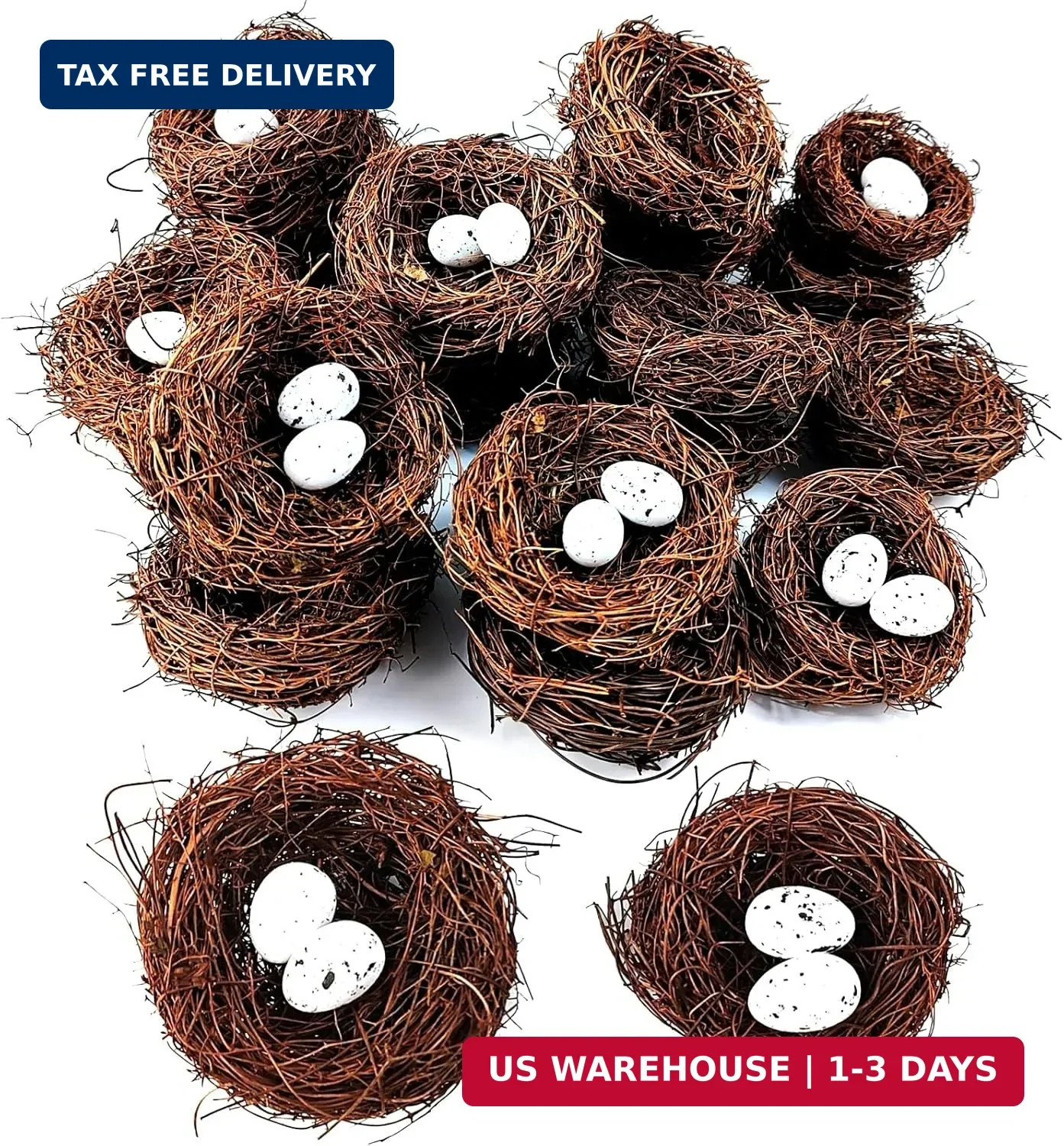 24PCS/Set Small Faux Bird Nest with Eggs for Crafts, Artificial Rattan Bi