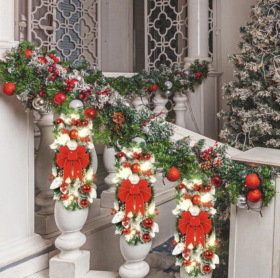 4 Pcs 19.7 Inches Light up Christmas Stair Swags LED Prelit Teardrop Norfolk