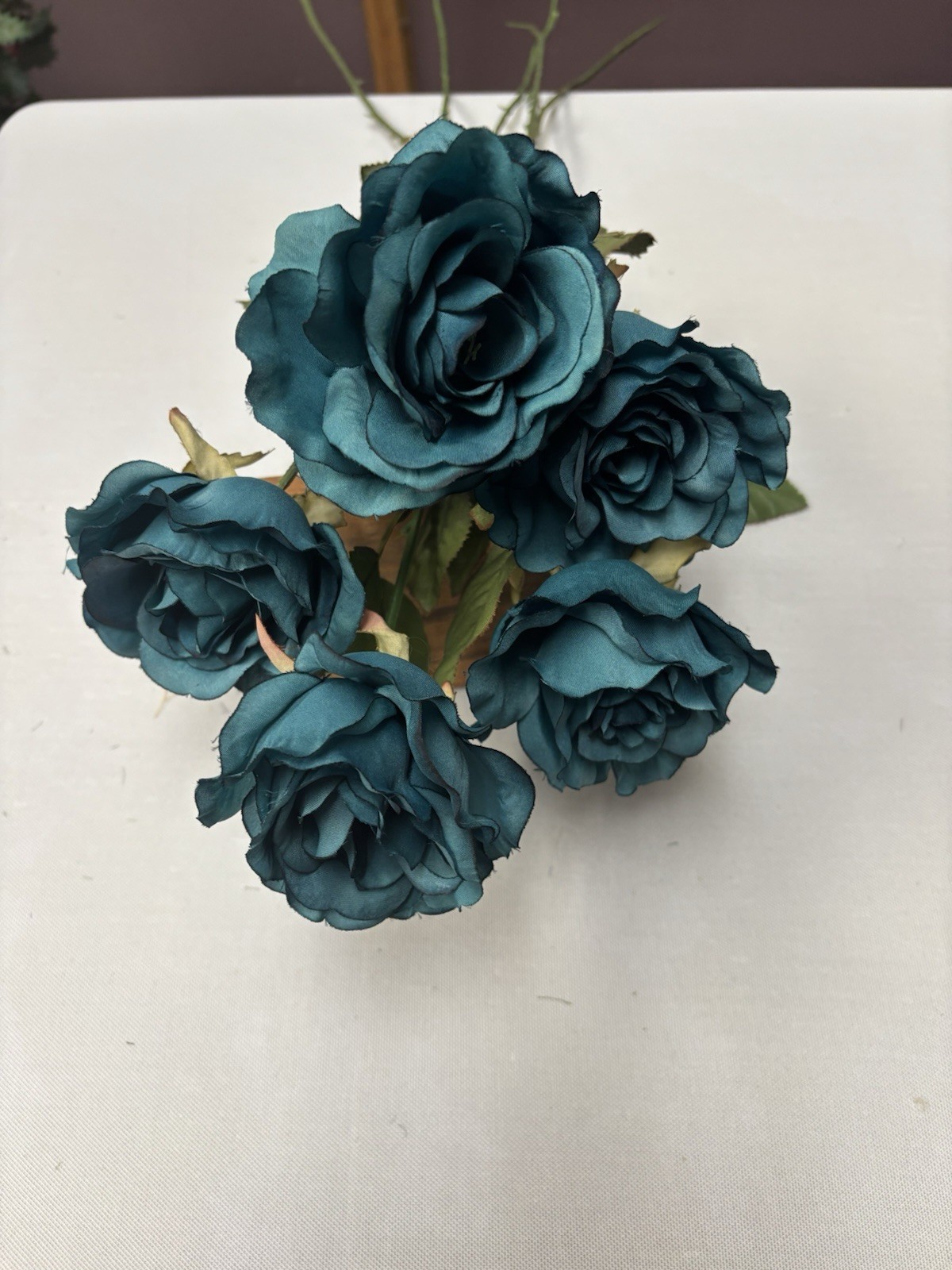 SILK OPEN TEAL ROSE 3.75″ FLOWER 24″ STEM