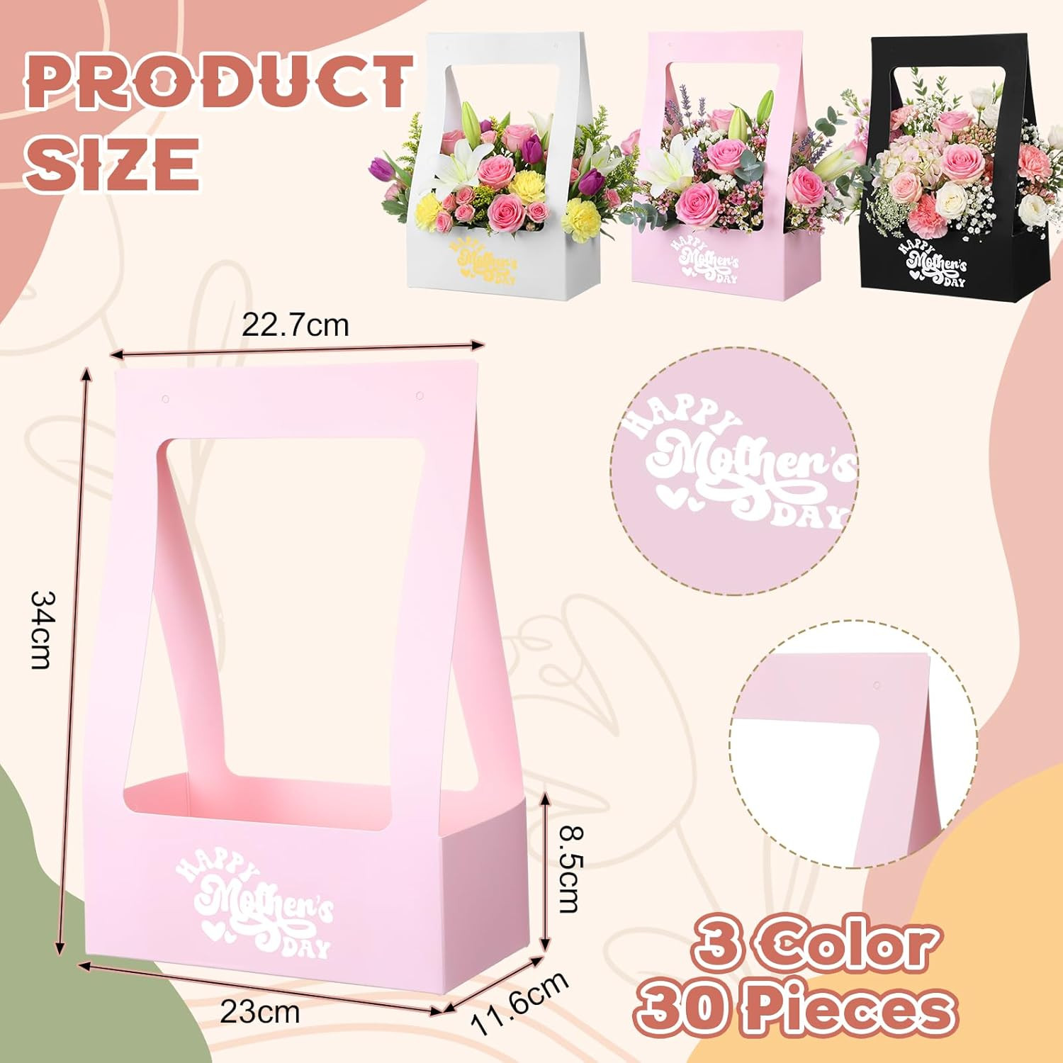 30 Pcs Mother’S Day Flower Box for Arrangement Bouquet Bags for Flowers Gift Bag