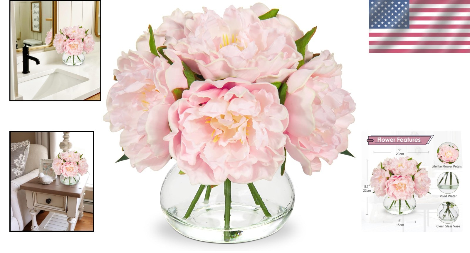 Artificial Peony Flowers with Faux Water