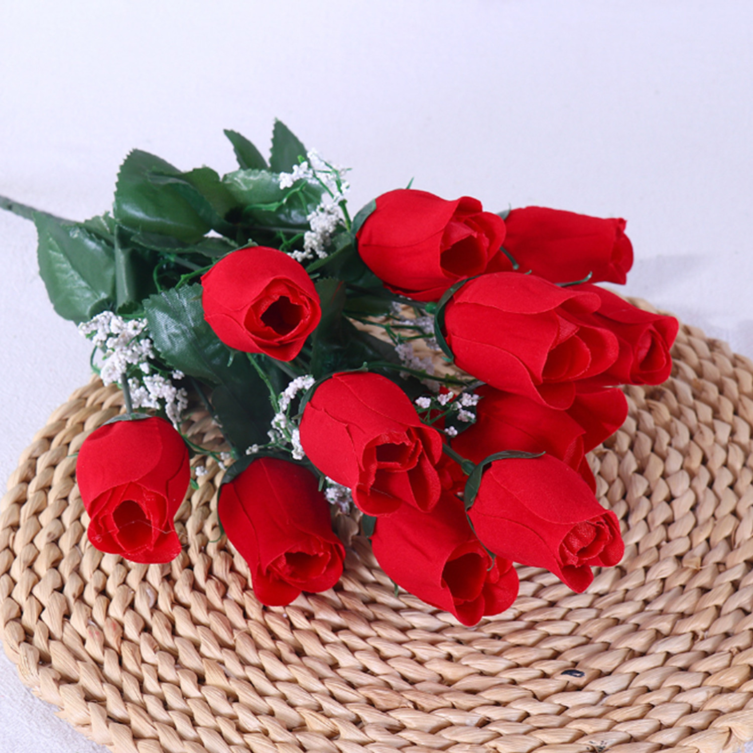 20 Red Rose Buds, Artificial Silk Flowers, Wedding Bouquets, Home, Faux Roses