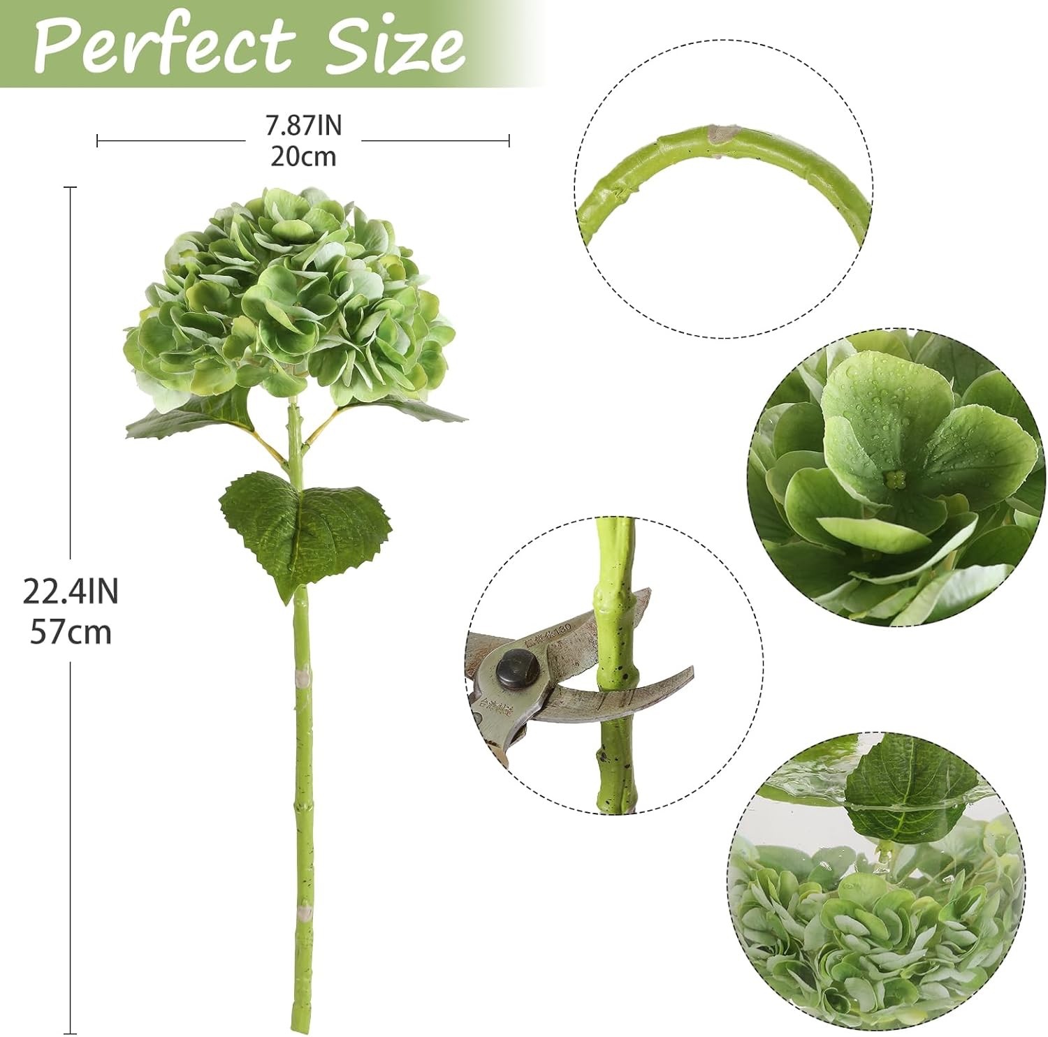 Kisflower 6PCS 22 inch Hydrangea Artificial Flowers Real Touch Green Faux