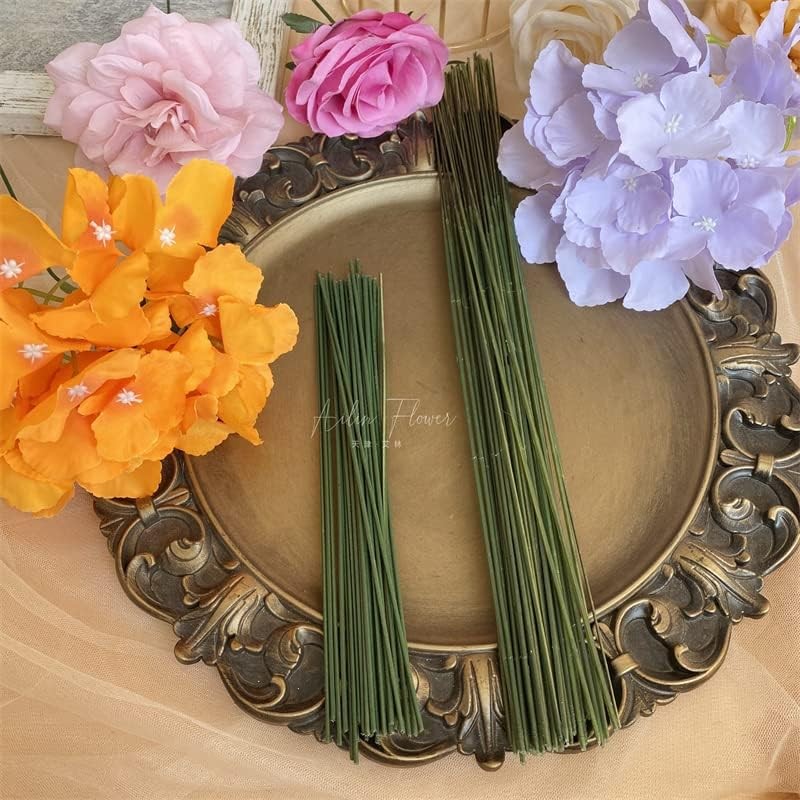 100 pcs Floral Stem Wire – Plastic Artificial Flower Green Stem Rod – Plant