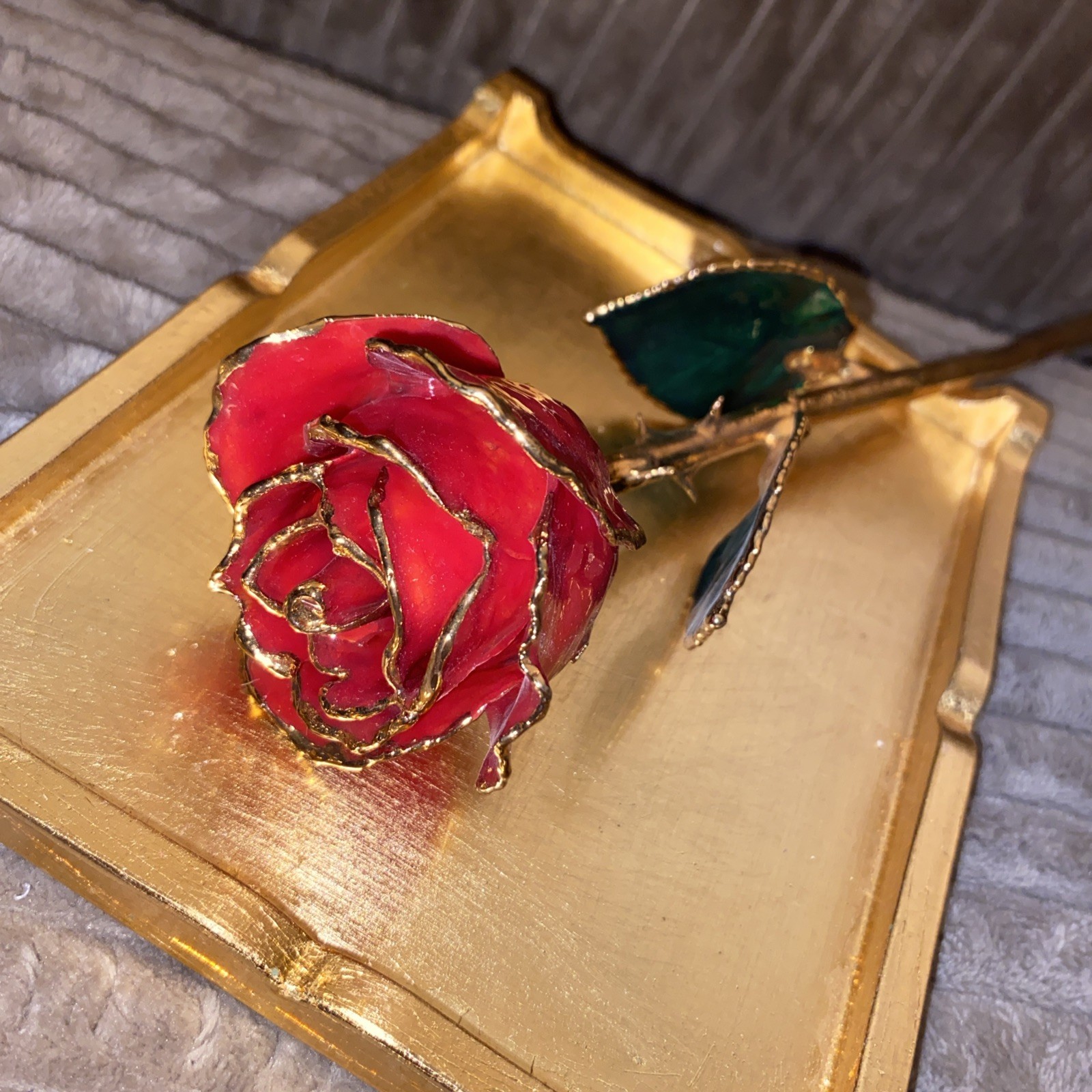 Steven Singer Jewelers Real Rose Preserved Dipped in 24 Karat Gold Red No Box