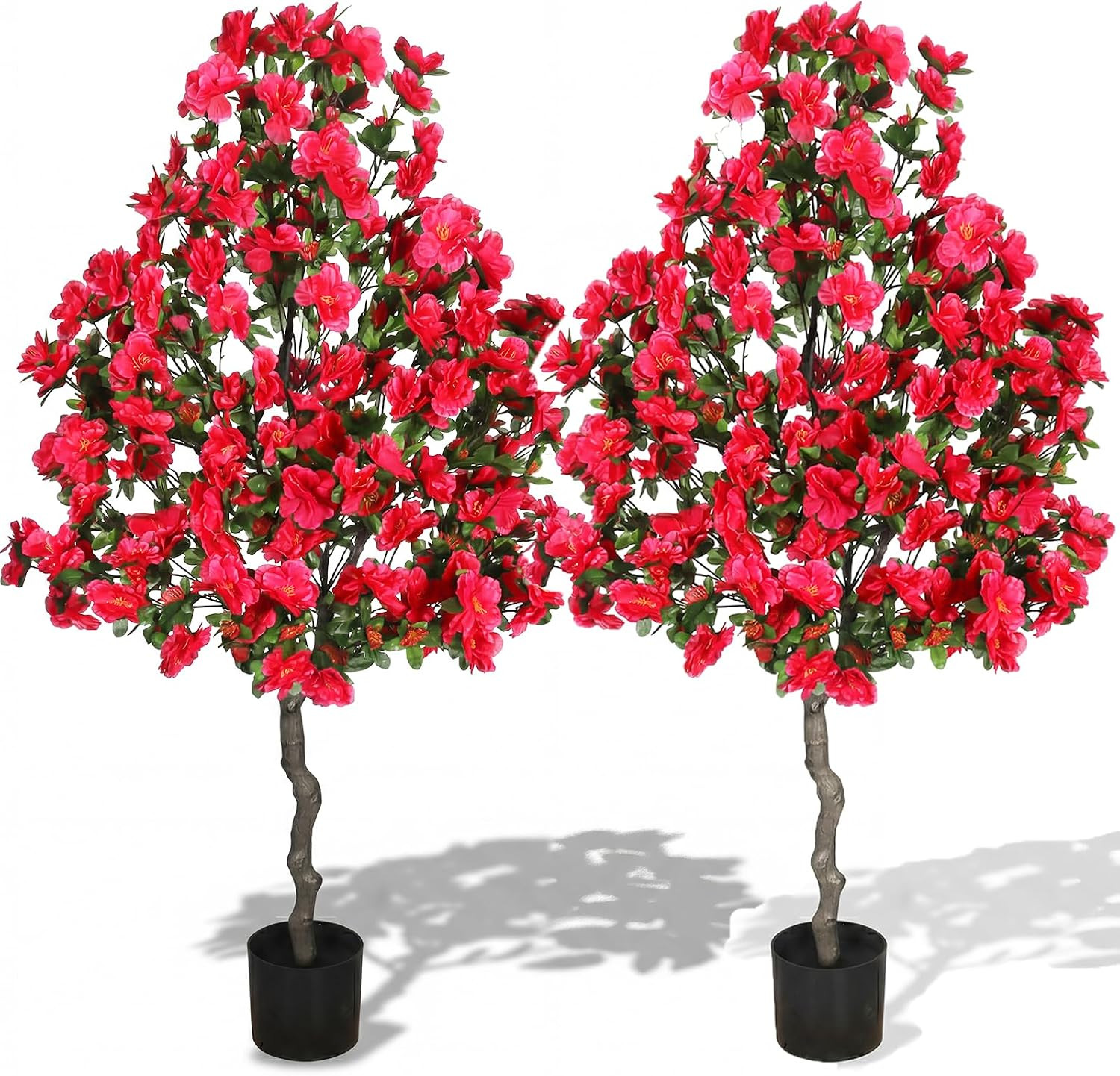 2 Pack 4 Ft Artificial Azalea Tree Fake Azalea Plant Outdoor Indoor Faux Flower