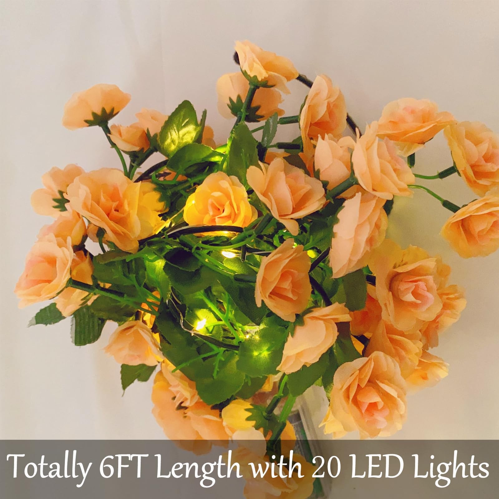 Artificial Flower Garland with 20 String Lights, 6FT Hanging Rose Flower Vine…