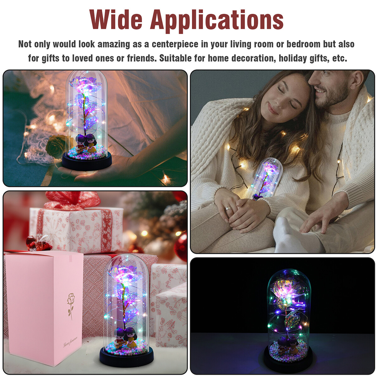Rose Flower In Glass with LED Light Gifts For Her Valentine Girlfriend Birthday