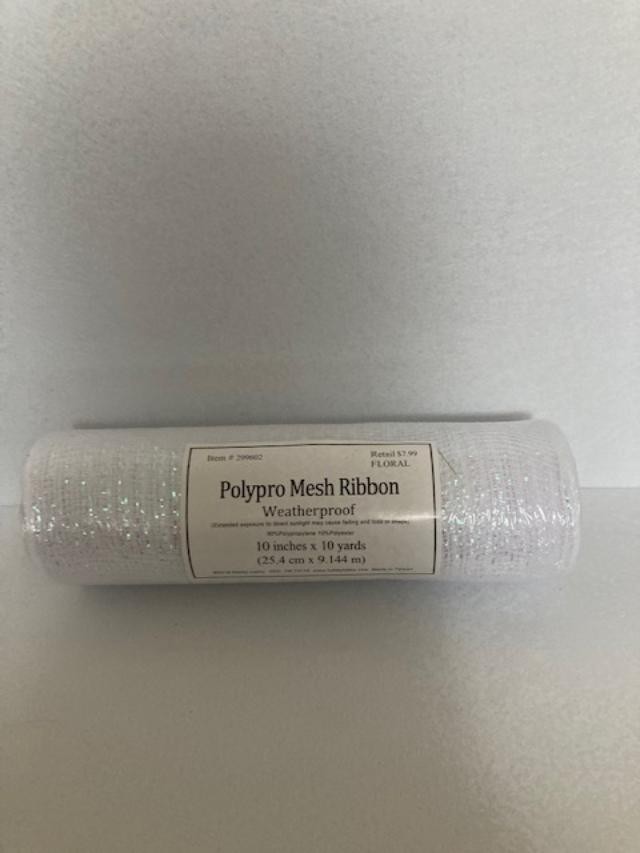 Hobby Lobby – Polypro Mesh Ribbon- White & Pink – Weatherproof- # 299602 -New