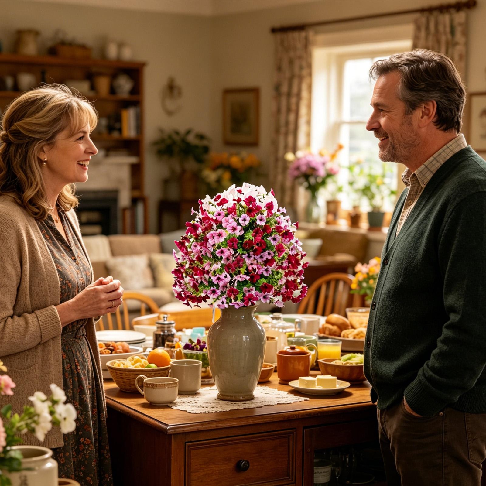 2pcs Artificial Violet Flowers Garden Stake Outdoor Fake Plants Patio Yard Decor