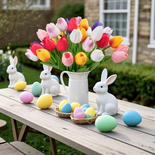30 Pcs Multicolor Artificial Tulip Flowers Fake Tulips PU Real Multi Color