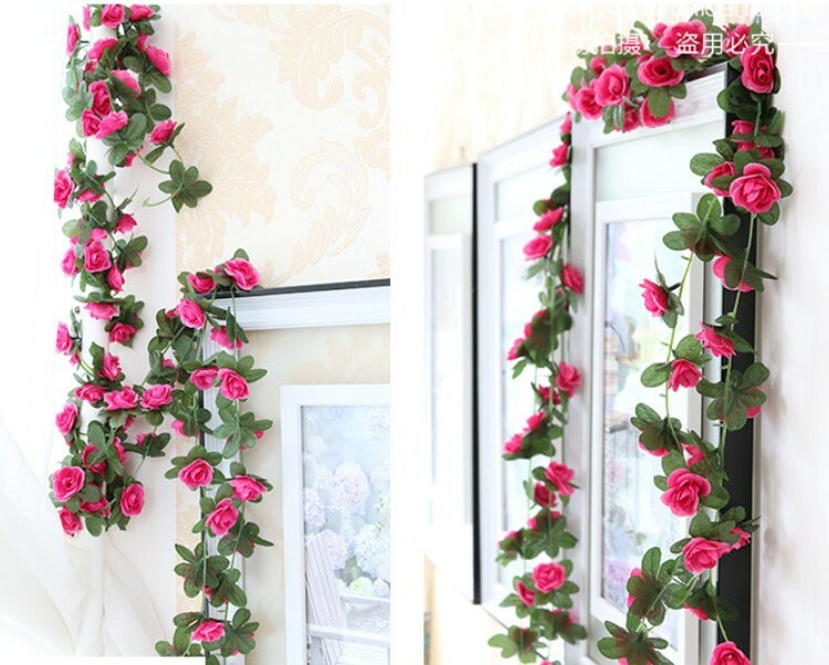 Artificial Rose Red Small Flowers Vine Wall Wedding Garland (90″ each)