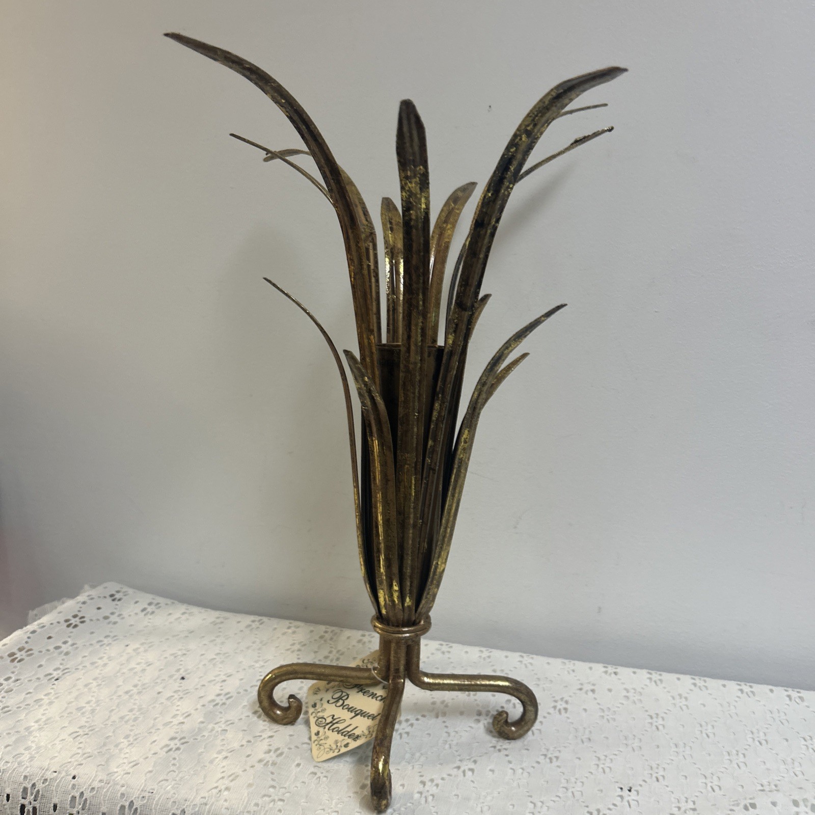 New French Bouquet Holder Home Accessory Displayer Aged Gold Tone Metal Wedding