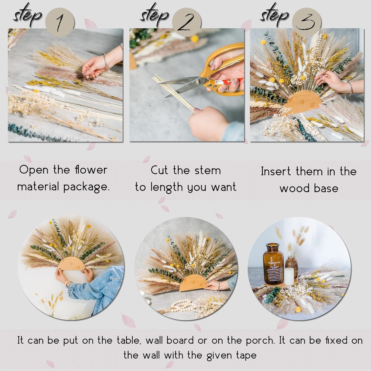Natural Pampas Grass & Preserved Flowers Decor Wreath & Home Decoration Pieces