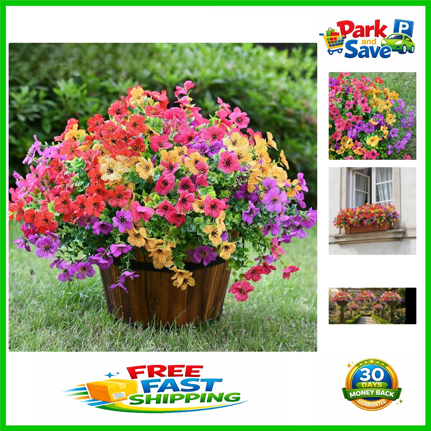 Lifelike 8 Bundle Faux Outdoor Flower Set – UV Resistant Plastic Plants for Home