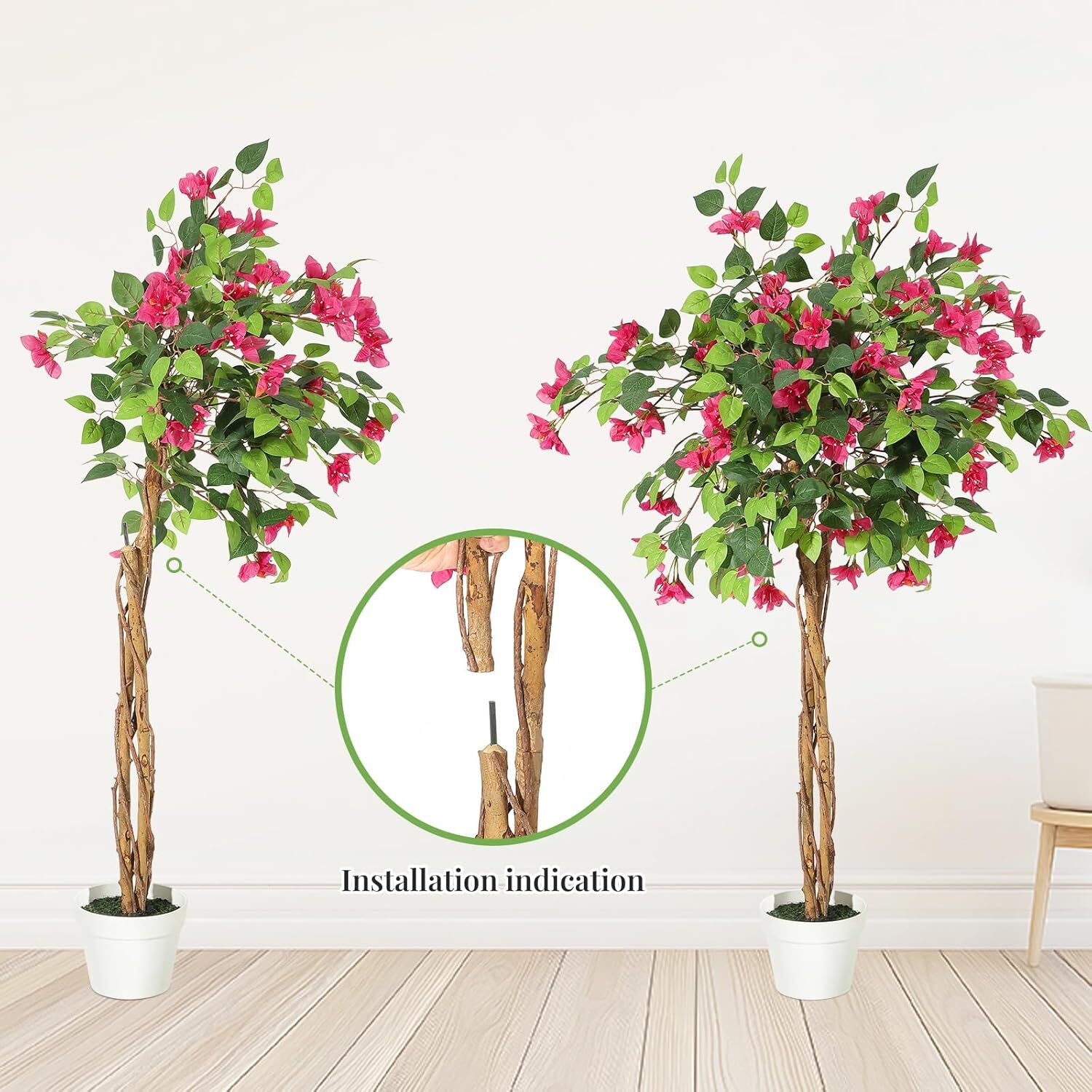 4/5/6FT Artificial Bougainvillea Tree Faux Tree with Wood Trunk and Pink Flowers