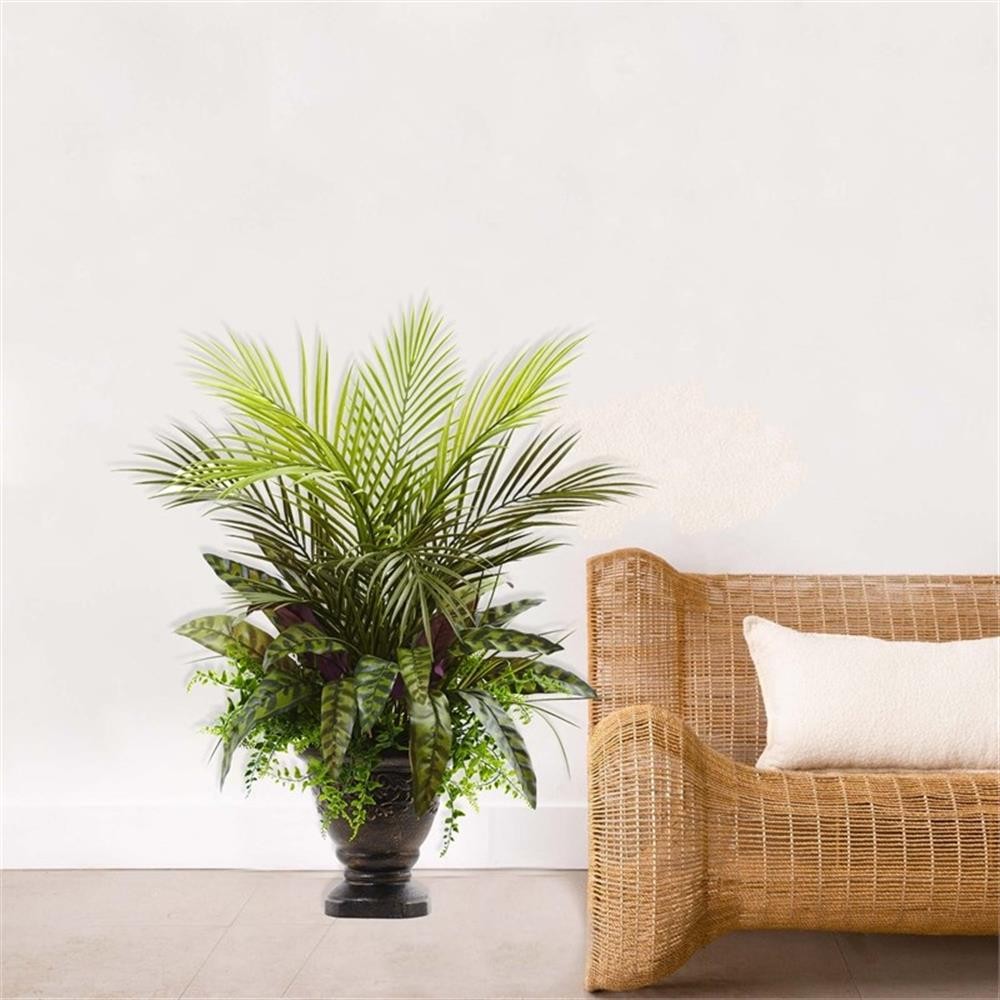 Pemberly Row 27″ Mixed Areca Palm/Fern & Peacock with Planter in Green/Bronze