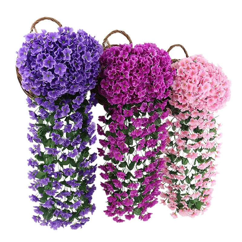 80/90cm Artificial Violet Hanging Flowers Wall Decor Silk Flower Vines For Home