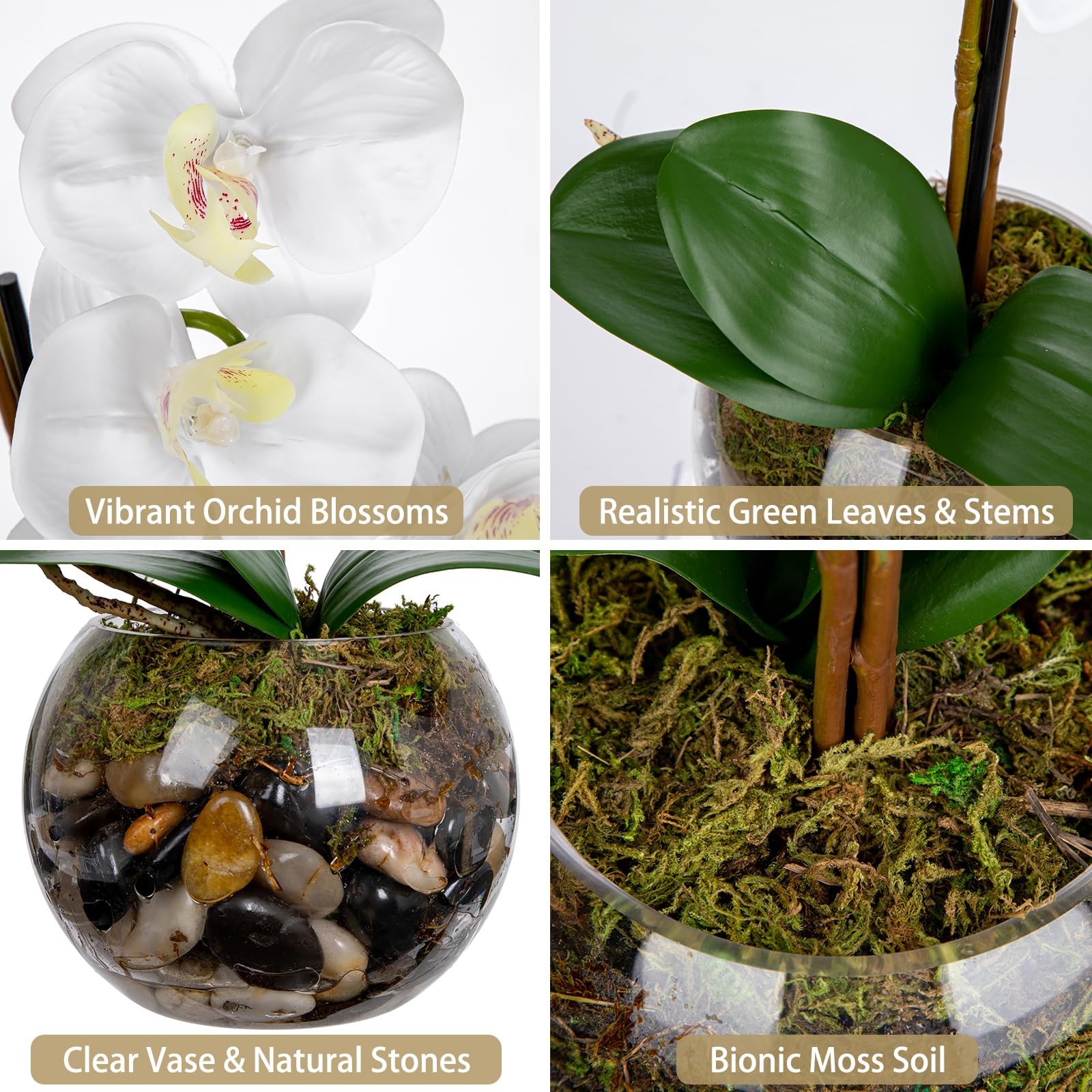 White Orchids Artificial Flowers 16.5″ Faux Orchids Plant in Pot Fake Flower …