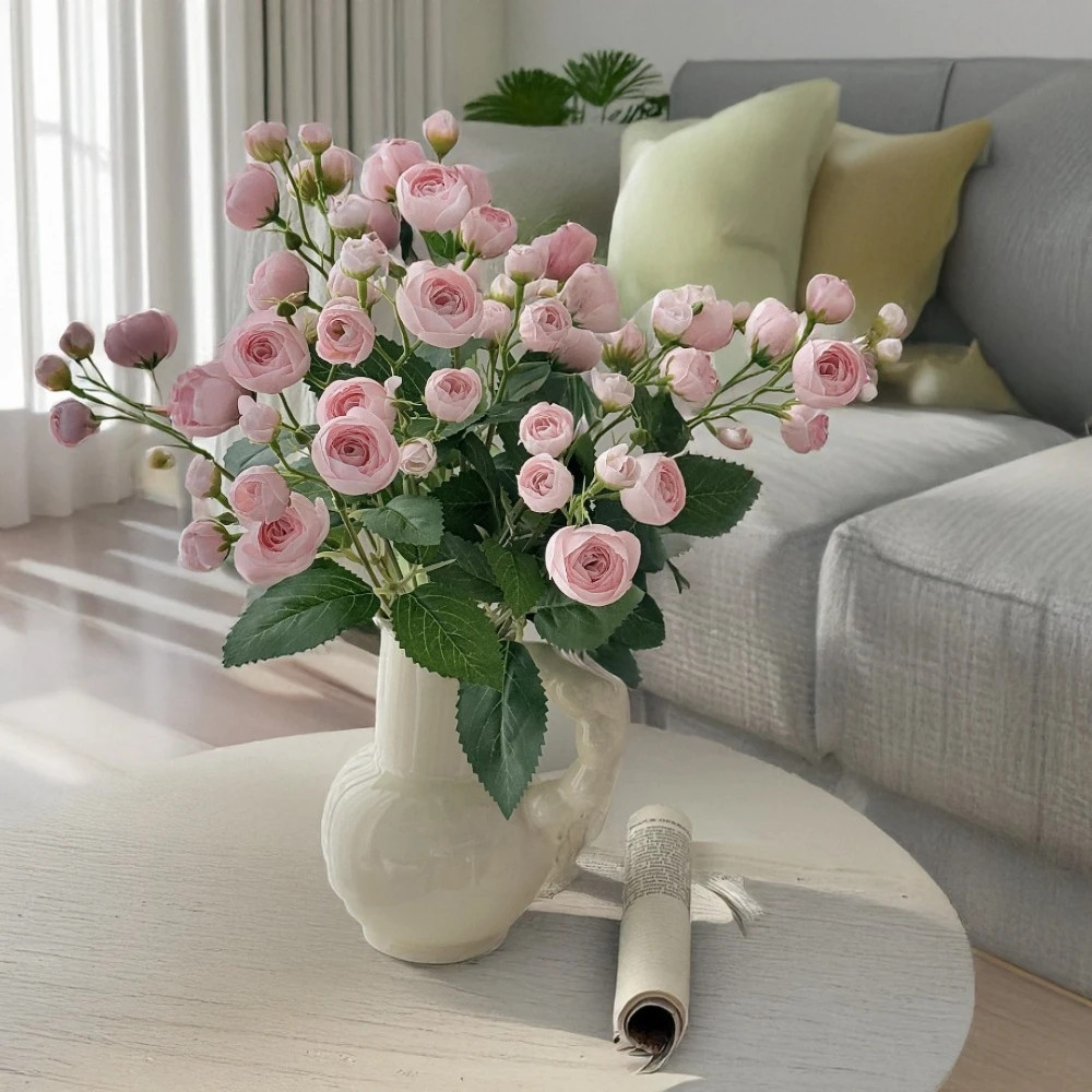 18 Inch 12 Head Artificial Camellia Bud Bouquet Faux Silk Flowers for Home Livin