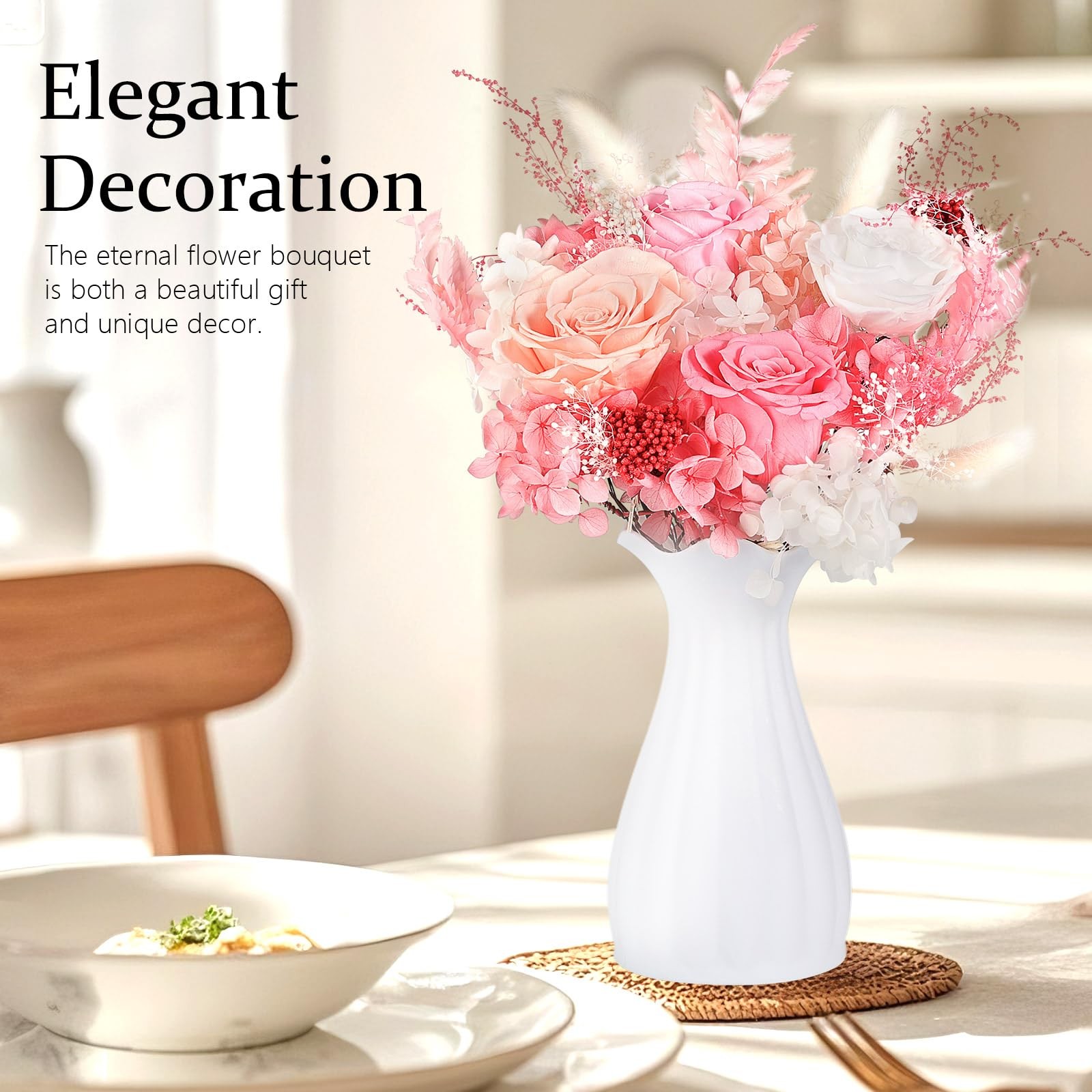 MAMAMIKO Preserved Flowers Bouquet 4 Roses Pink Roses & Flowers for Delivery…